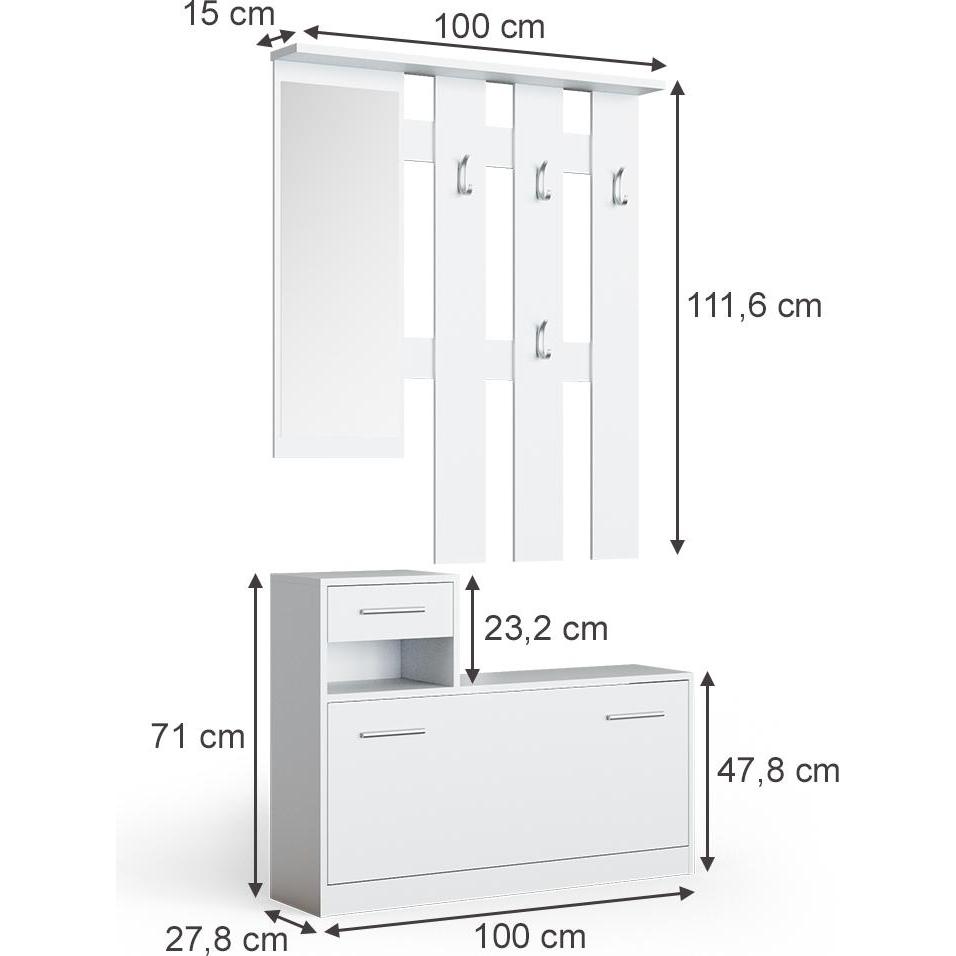 Thumbnail - Vichy, Garderobe + Kleiderhaken, Garderobe Billy, Weiss, 100 x 111.6 cm