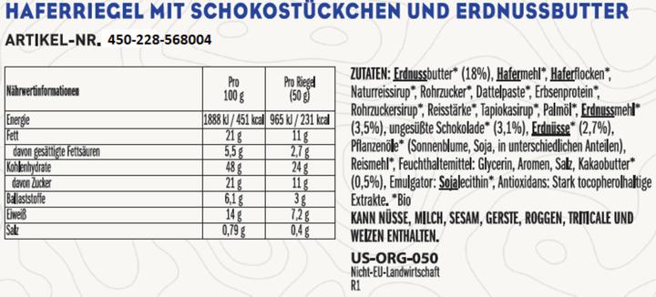 Nährwerte und Zutaten Clif Bar Nussbutter Riegel (1 Stk., 600 g)