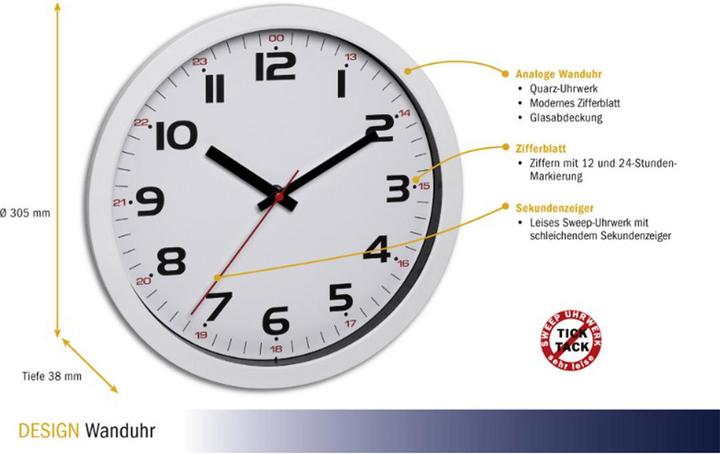 Produktbild TFA Wanduhr mit Sweep (30.50 cm)