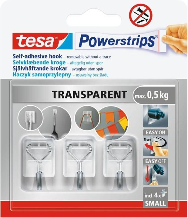 tesa Clothes hook Powerstrips, 3 pcs, transparent