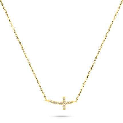 Brilio, Halsschmuck, Silver - Gold-plated cross necklace with zircons NCL57Y