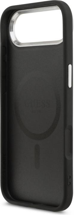 Image du produit Guess Case Magsafe PU Leather Case With Triangle Logo Silver Metal Camera Frame For iPhone 17 Air Bl (Apple iPhone 17)