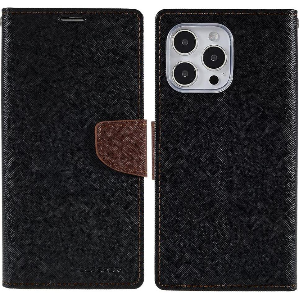 Mercury iPhone 14 Pro - Goospery Fancy Etui Hülle schwarz/braun (Apple iPhone 14 Pro), Smartphone Hülle, Schwarz