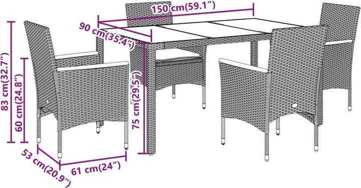 Produktbild vidaXL Garten Essgruppe (150 x 90 x 75 cm)