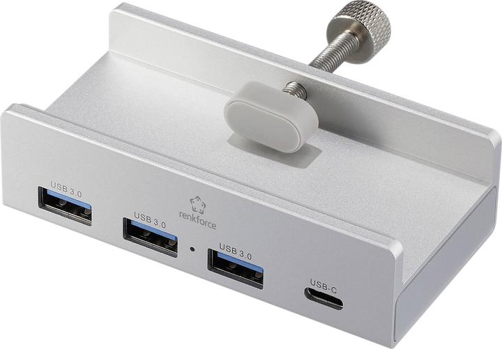 Renkforce RF-ACHB-350 1+3 Port USB 3.1 Gen 1-Hub mit Aluminiumgehäuse Silber (USB-A, USB-C, 4 Ports)