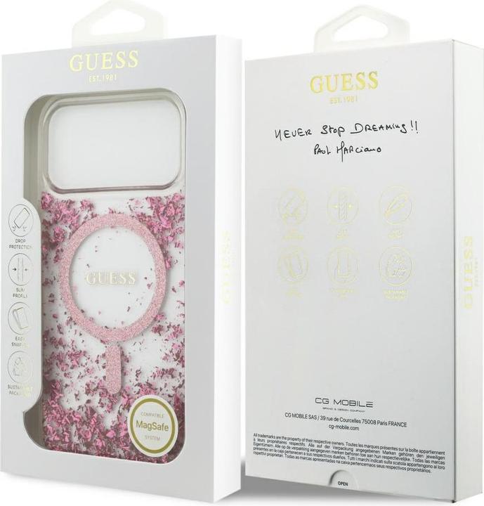 Productafbeelding Guess - Resin Bottom Glitter MagSafe (GUHMP17XRGRGEP) - iPhone 17 Pro Max - Pink (Apple iPhone 17 Pro Max)