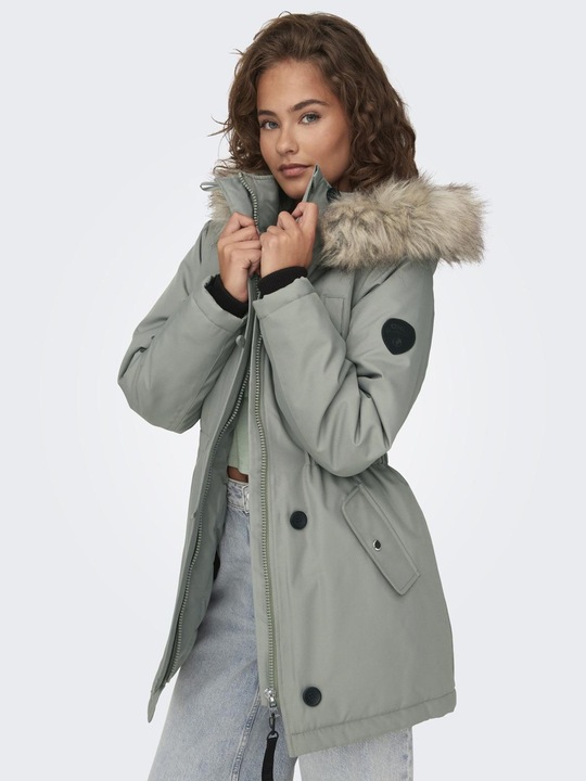 Produktbild Only Kapuze mit abnehmbarem Kunstfell-Rand Gerippte Ärmelbündchen Parka Langer Parka (S)
