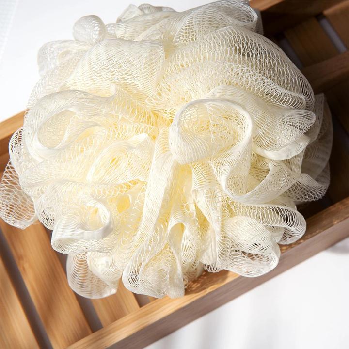 Actual product image ECO Long Handle Shower Pouf White