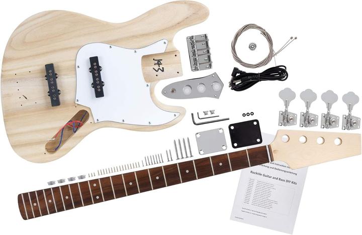 Rocktile DIY JB-Style Bass Guitar Kit with Pickups and Hardware (Electric bass, Blackwood fingerboard, Maple neck, Paulownia corpus)