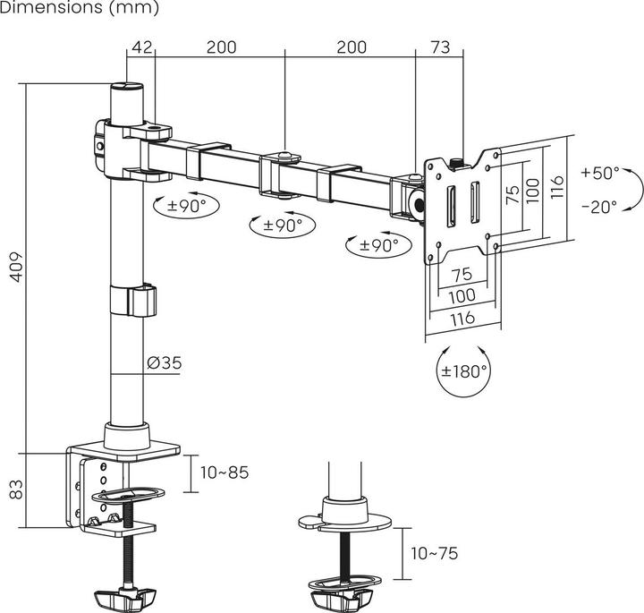 Image du produit Value Monitorarm, Tischmontage (Tables, 49", 20 kg)