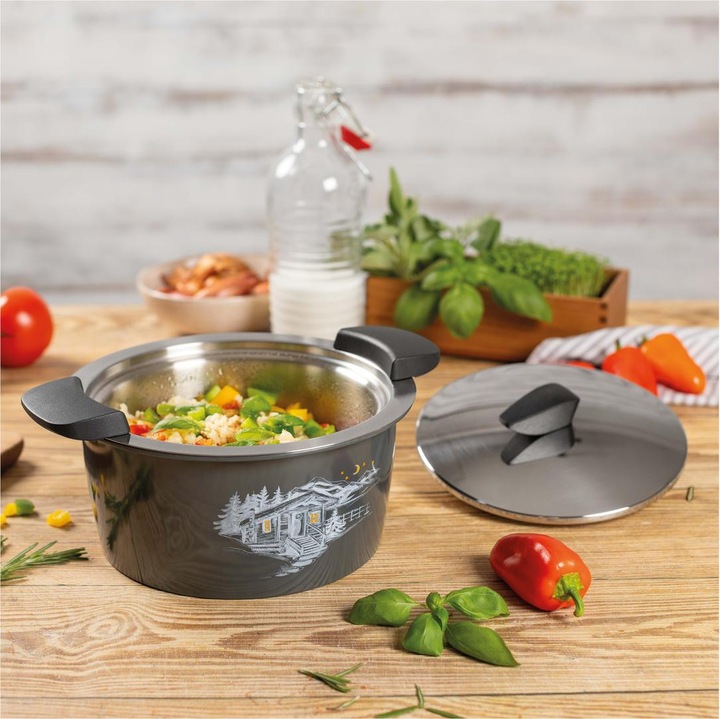 Produktbild Kuhn Rikon HOTPAN® Servierkasserolle grau mit Chalet 2.0 L · Ø 18 cm (18 cm, Kochtopf, Edelstahl)