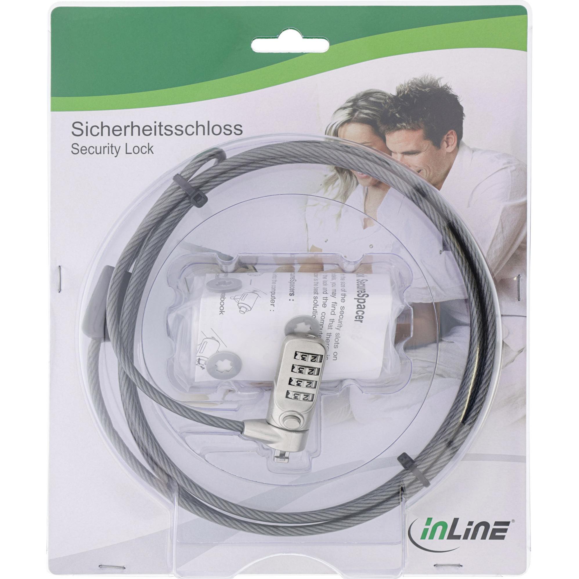 Thumbnail - InLine  Notebook Sicherheitsschloss, mit Zahlenkombination, 4,4mm x 2m, Notebook Security, Silber