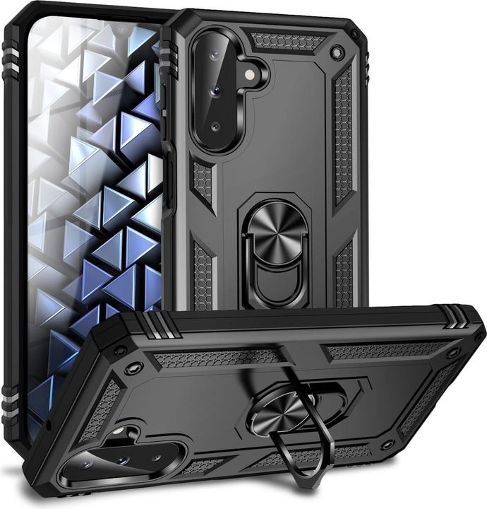 Produktbild Nalia RingDefend - Schwarze Panzerhülle mit 360-Grad Finger-Halter & Ständer - Military Style Cover (Samsung Galaxy A26)