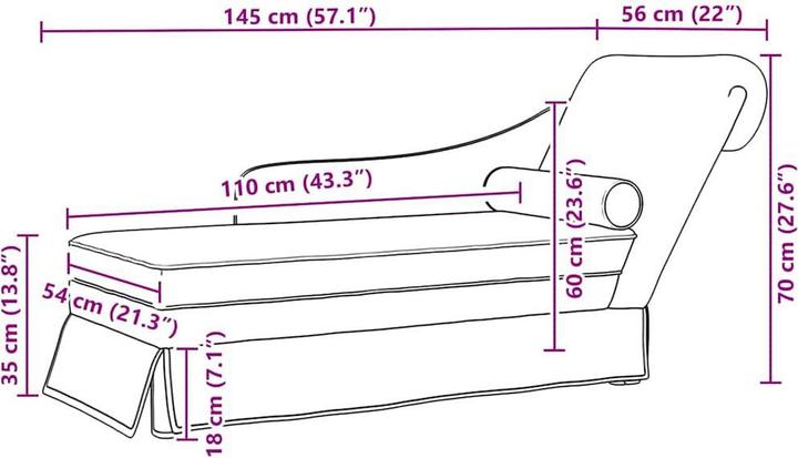 Actual product image vidaXL Chaise longue with bolster and right armrest cream velvet