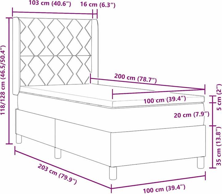 Actual product image vidaXL Box spring bed with mattress fabric dark grey (100 x 200 cm)