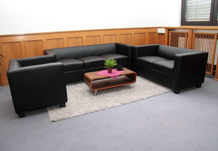 Immagine prodotto Mendler Set di divani 3-2-1 Loungesofa Lille - pelle, nero (2 posti, 3 posti)