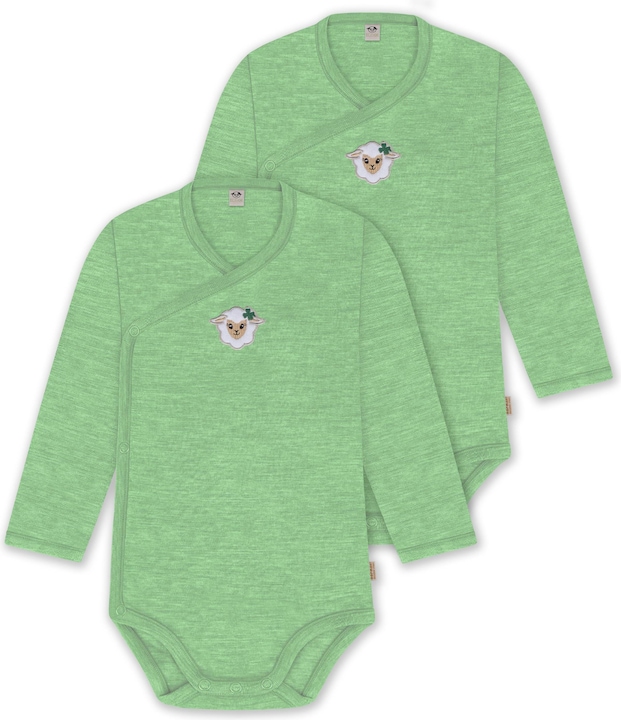 Normani 2er Pack Baby-Body Basic Merino Wickelbody Langarm mit Knopf - 9347