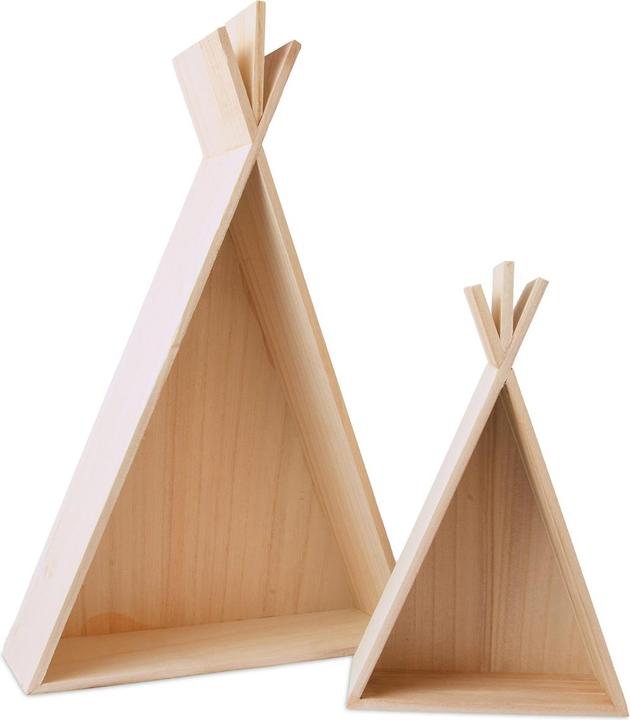 Image du produit Natura Punto Lot de 2 étagères en bois en forme de tipi, 18,5 x 29,3 cm, 30 x 46 cm