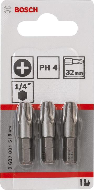 Actual product image Bosch Professional Zubehör Screwdriver bit extra hard PH 4, 32 mm, pack of 3 (Cross Phillips PH M4)