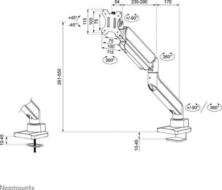 Nährwerte und Zutaten Neomounts Desk Mount 1 Ultra (Tisch, 49", 18 kg)
