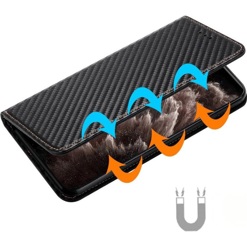 Thumbnail - Cover-Discount iPhone 15 Plus - Carbon Look Flip Case Hülle schwarz (Apple iPhone 15 Plus), Smartphone Hülle, Schwarz