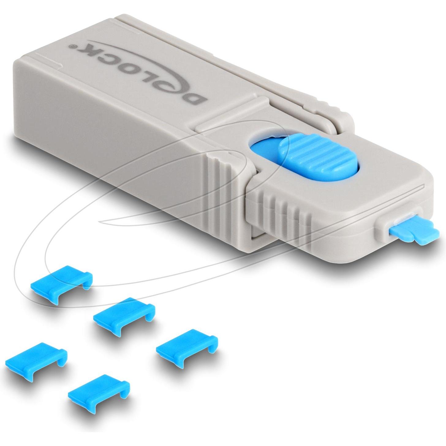 Delock Set di blocchi per porte micro USB per prese micro USB 5 pezzi, Sicurezza notebook, Blu, Grigio