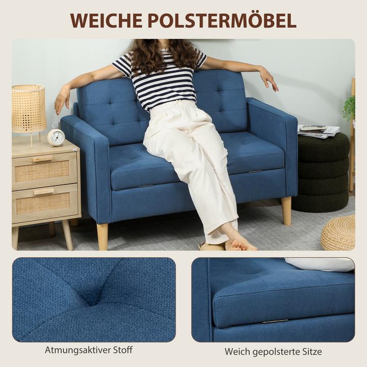 Produktbild Homcom 2-Sitzer-Sofa Samt, Eukalyptusholz Blau (2-Sitzer)