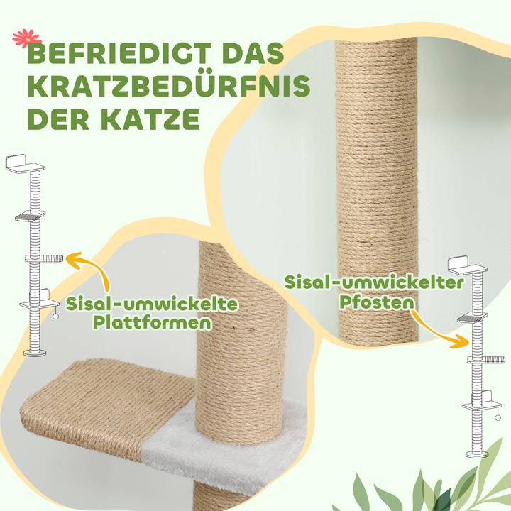 Produktbild PawHut Kratzbaum Polyester, Spanplatte Hellgrau (180 cm, Hellgrau)