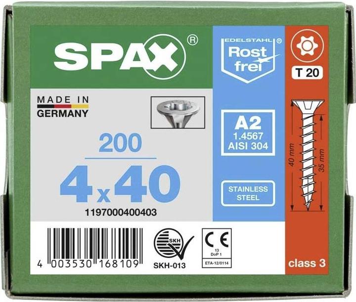Actual product image Spax A2 Countersunk Multi-Head T-Star Plus T20 Fully Threaded (200 Screws per piece)