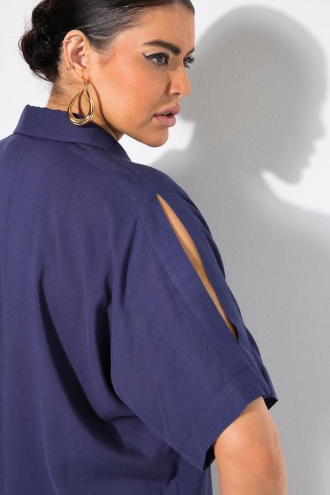 Immagine prodotto Ulla Popken Blusa dal taglio oversize con spacchetto sulle spalle, collo da camicia e mezze maniche (50, 52)