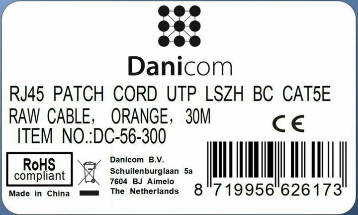 Produktbild Dsit CAT5e Netzwerkkabel, U/UTP, 30 meter, Orange, 100% Kupfer (U/UTP, CAT5e, 30 m)