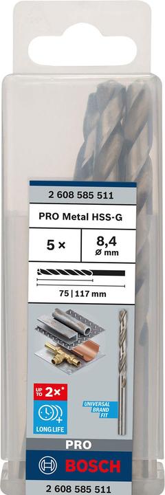 Image du produit Bosch Professional Zubehör Foret hélicoïdal PRO Metal HSS-G, 8,4 x 75 x 117 mm (8,4 mm)