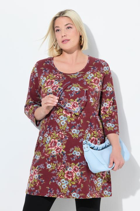 Actual product image Ulla Popken Country Floral 3/4 Sleeve Pocket Knit Tunic (62)