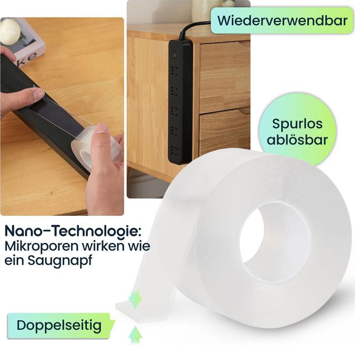 Actual product image Ideoon 2er-Set Doppelseitiges Nano-Klebeband Transparent (5m x 50mm): Starke 110g/cm² Haltekraft (50 mm)