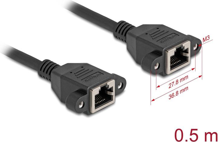 Image du produit Delock Netzwerk Verlängerungskabel S/FTP RJ45 Buchse zu RJ45 (S/FTP, CAT6a, 0.50 m)