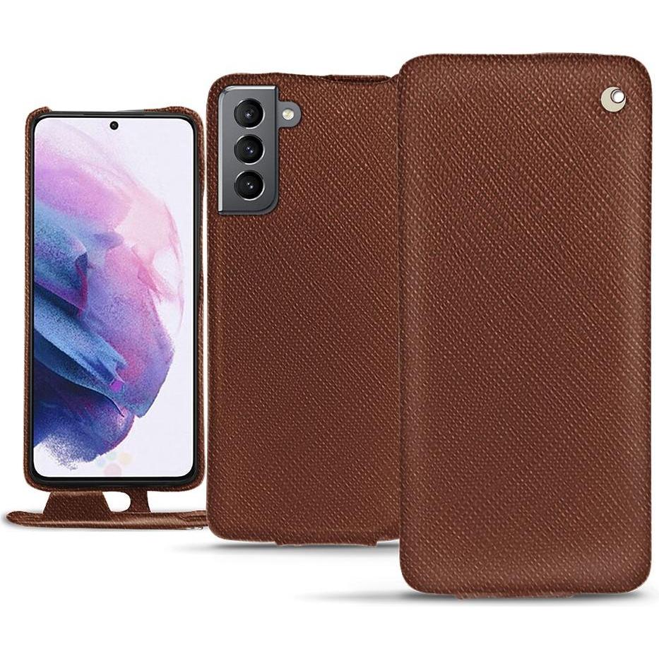 Noreve Lederschutzhülle vertikal (Samsung Galaxy S21), Smartphone Hülle, Braun