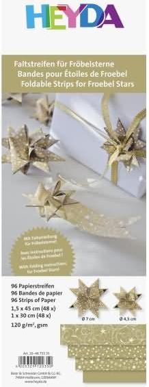Produktbild Heyda Faltstreifen Fröbelsterne 1,5x45cm gold VE=96 Stück (120 g/m², 96 x)
