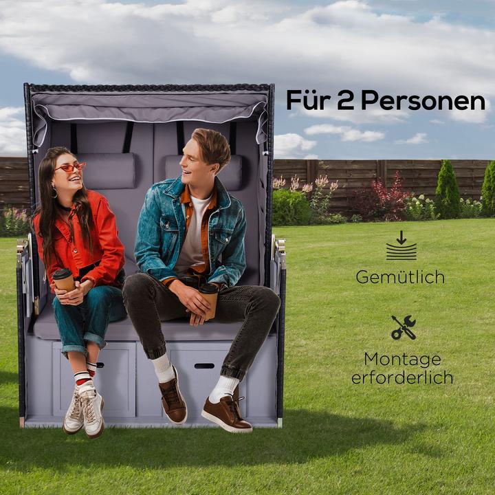 Produktbild Outsunny Strandkorb mit Dach und Getränkehalter