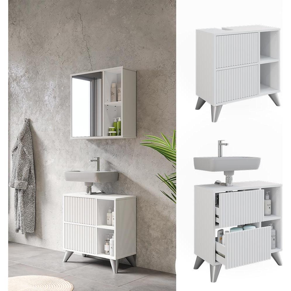 Thumbnail - Vichy, Waschbeckenunterschrank, Waschbeckenunterschrank Leano, Weiss, 60 x 62 cm mit 2 Schubladen