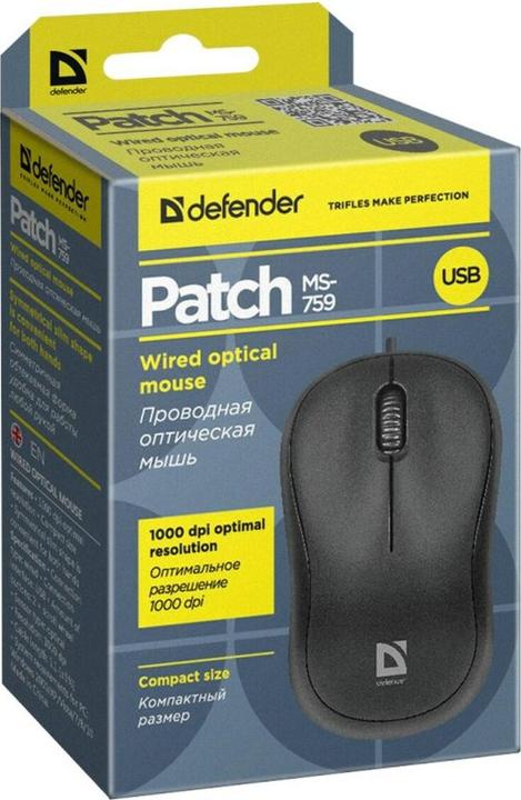 Productafbeelding Defender MAUS PATCH MS-759 ZWART OPTISCH 1000dpi 3P (Bedraad)