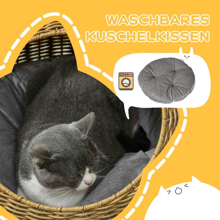 Produktbild PawHut Rattan Katzenkorb PE-Rattan, Polyester Braun (Katze)