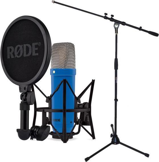 XLR-Kabel, Staubschutzbeutel, keepdrum Mikrofonständer, SM6 Spinne mit integriertem Popschutz, Rode NT1 Signature Cobalt Blau Mikrofon mit Stativ