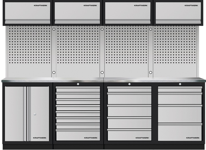 Produktbild Kraftwerk Mobilio 4er Kombi, 4x Oberschrank,Lochwand, Edelstahl (48.80 cm, 200 cm)