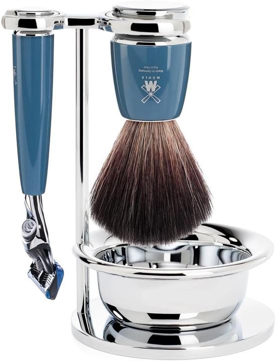 Actual product image Mühle Shaving set, 4-piece with bowl, shaving brush with black fibre, 3-blade