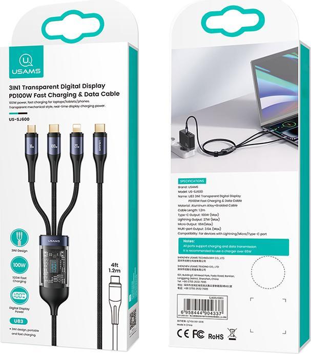Produktbild Usams USB Typ C – Lightning, USB Typ C, Micro USB B (1.20 m, USB 2.0, 100 W)