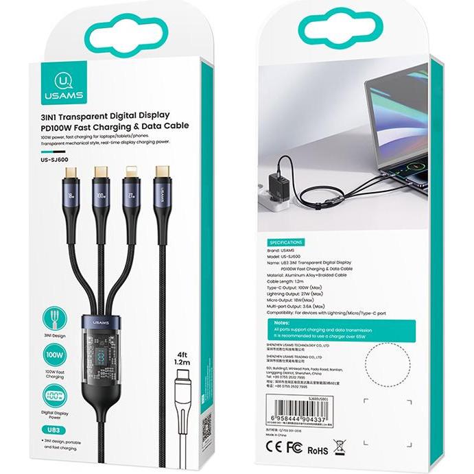 Thumbnail - Usams USB Typ C – Lightning, USB Typ C, Micro USB B (1.20 m, USB 2.0), USB Kabel