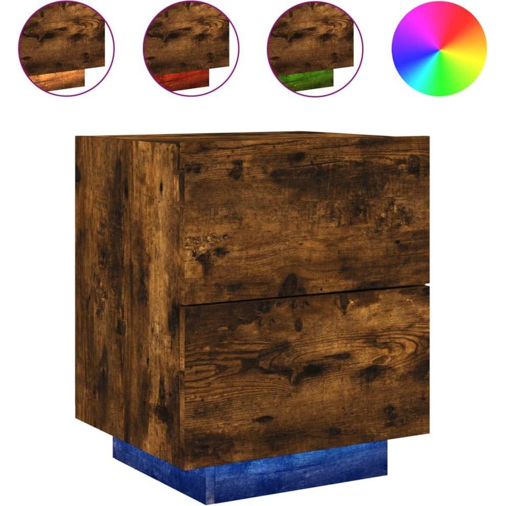 VidaXL, Nachttisch, Nachttische mit LED-Leuchten 2 Stk. Räuchereiche (45 x 40 x 55 cm)