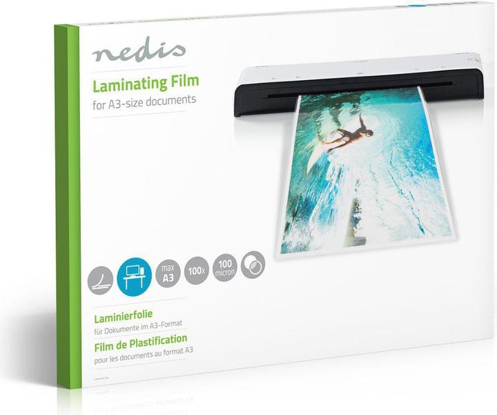Actual product image Nedis Laminating film - size A3 - DIN-A3 film format - 100 microns film thickness - 100 pieces - Tran (A3, 100 pcs., 100 µm)