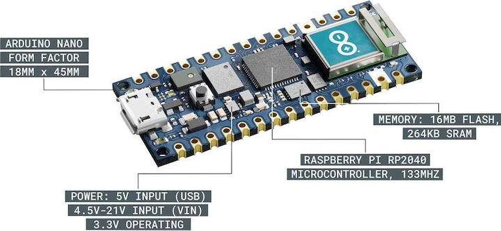 Produktbild Arduino Entwicklerboard Nano RP2040 Connect mit Pinleisten