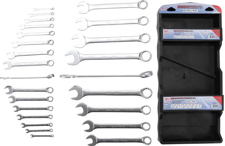 Actual product image BGS Combination Spanner Set Inch Sizes 1/4" - 1.1/4" 25 pcs. (11/32", 9/16", 19/32", 5/8", 9/32", 15/16", 3/8", 5/16", 7/8", 13/16", 3/4", 1/4", 1/2", 11/16", 7/16", 1", 25/32")